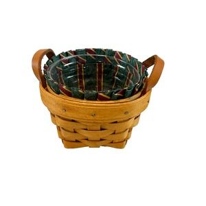 1995 Longaberger Thyme Basket w/Imperial Stripe Liner & Protector 4.5"RD x 3"H